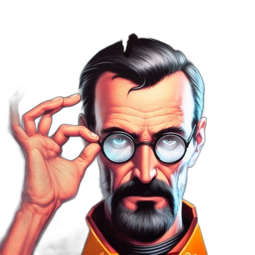 face, comic book art, cartoon, fantasy art, concept art, rypt, suited, man transparent PNG cut-out