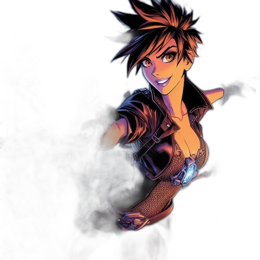 jacket, concept art, comic book art, anime, fantasy art, fire, dark, blue transparent PNG cut-out