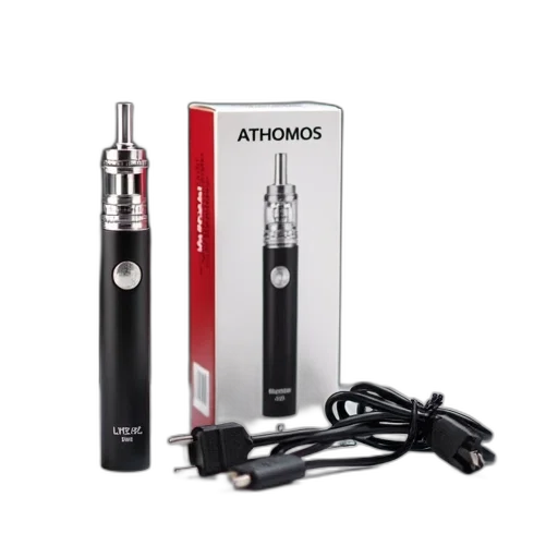 black, e-cigarette, silver, tip, charging, cable, displayed, next transparent PNG cut-out