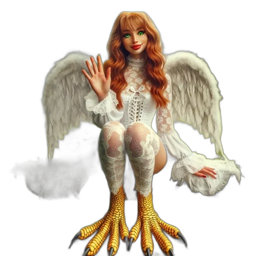 fantasy art, concept art, 3d render, cartoon, fantastical, winged, woman, bird transparent PNG cut-out