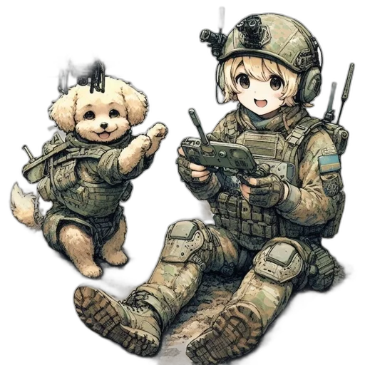 weapon, animal, robot, concept art, pixel art, watercolor, anime, green transparent PNG cut-out