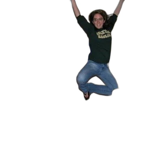 staff, creature, 3d render, person, green, shirt, jeans, jumping transparent PNG cut-out