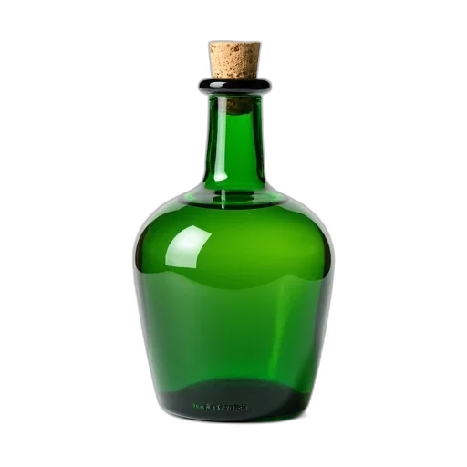 bottle, crown, 3d render, photorealistic, green, dark, cork, stopper transparent PNG cut-out