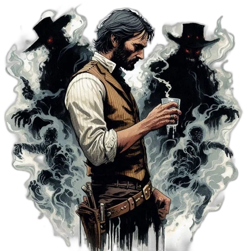 staff, comic book art, concept art, fantasy art, pixel art, fire, fog, bearded transparent PNG cut-out