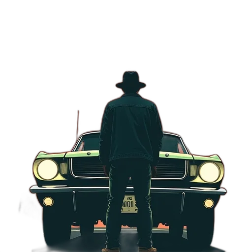 car, hat, jacket, concept art, comic book art, photorealistic, pixel art, neon lights transparent PNG cut-out