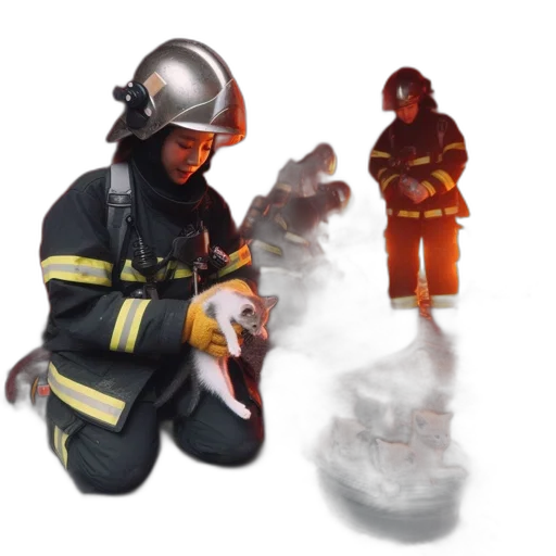 staff, 3d render, concept art, fire, courageous, firefighter, rescues, cats transparent PNG cut-out