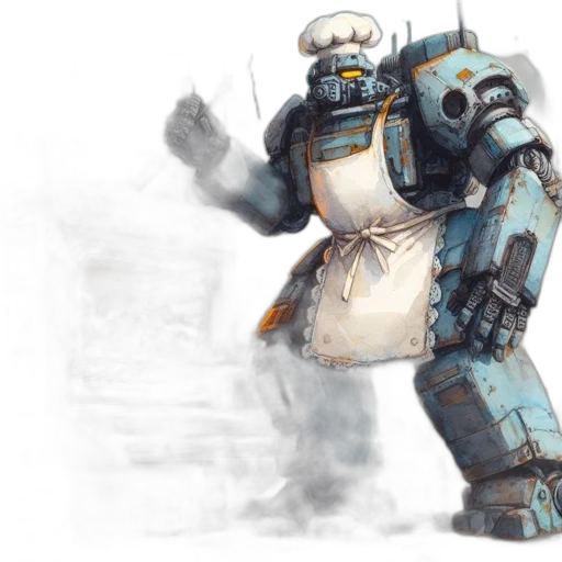 robot, weapon, concept art, fantasy art, watercolor, 3d render, blue, anthropomorphic transparent PNG cut-out