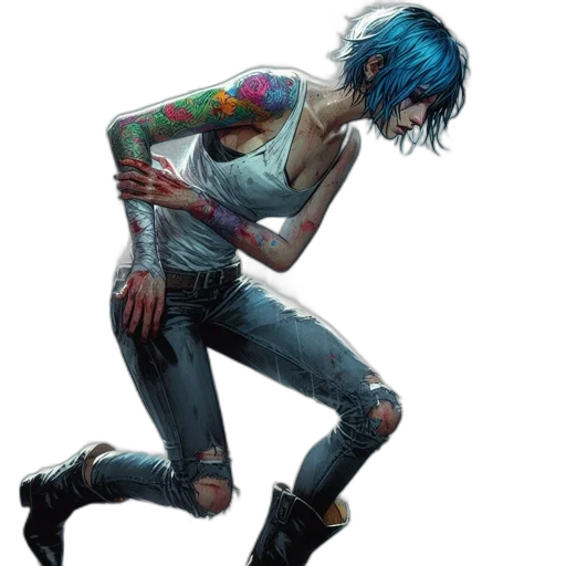 concept art, cyberpunk, comic book art, fantasy art, blue, young, woman, hair transparent PNG cut-out