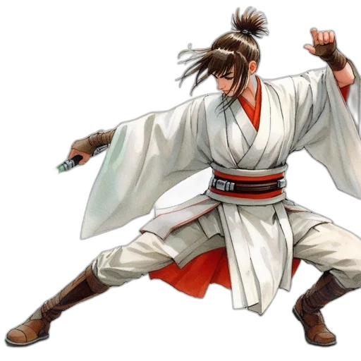 staff, concept art, photorealistic, fantasy art, woman, karate, holds, green transparent PNG cut-out