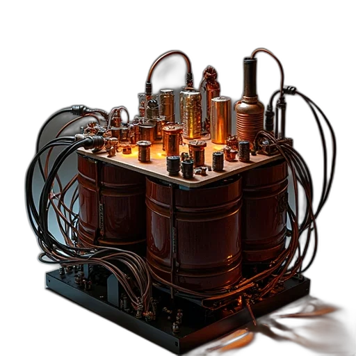 robot, 3d render, transformer, displayed, wiring, electrical, components transparent PNG cut-out