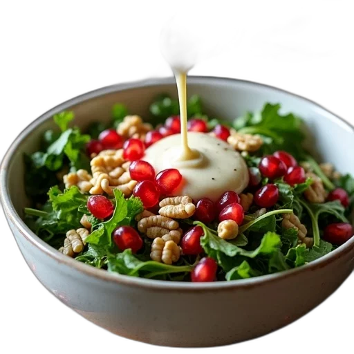 food, bowl, filled, colorful, salad, greens, nuts, pomegranate transparent PNG cut-out
