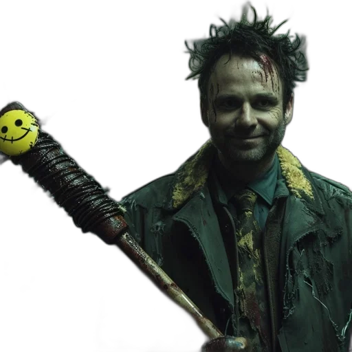staff, weapon, sword, jacket, concept art, comic book art, man, worn-out transparent PNG cut-out