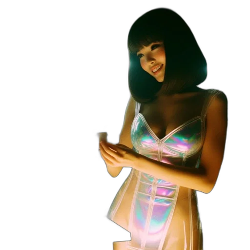 dress, robot, concept art, vaporwave, 3d render, fantasy art, neon lights, outer space transparent PNG cut-out