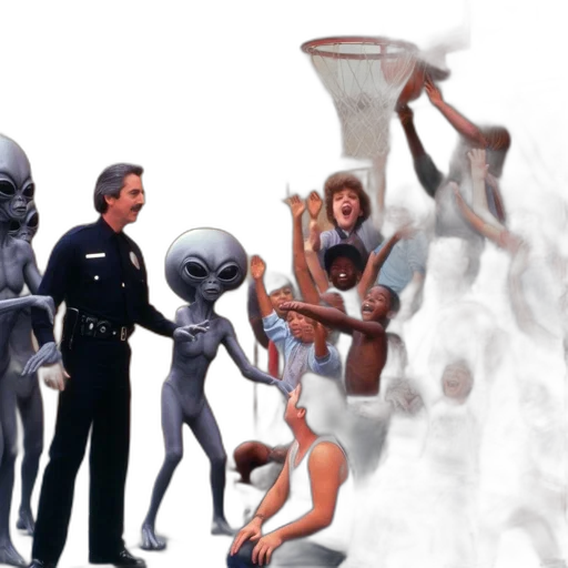 concept art, outer space, fog, fire, city street, light-hearted, scene, police transparent PNG cut-out