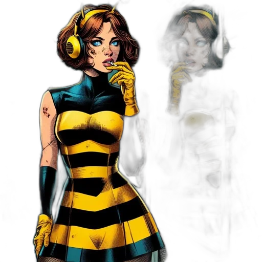 dress, comic book art, concept art, fantasy art, cartoon, golden, woman, bee-themed transparent PNG cut-out