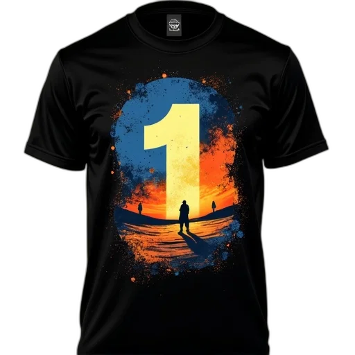 black, t-shirt, colorful, abstract, design, featuring, large, stylized transparent PNG cut-out