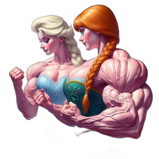weapon, concept art, comic book art, fantasy art, cartoon, two, female, characters transparent PNG cut-out