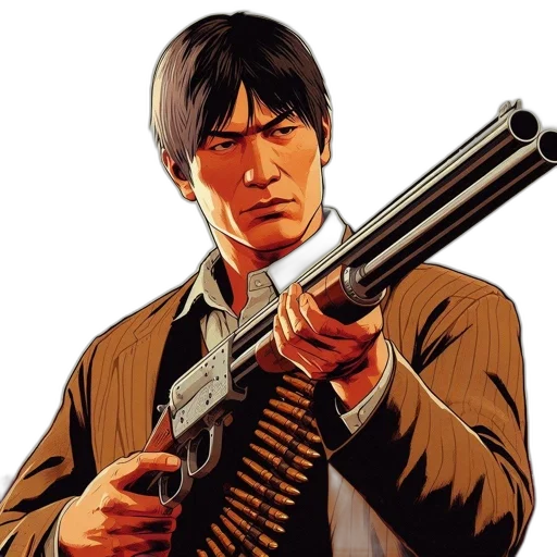 weapon, comic book art, concept art, pixel art, photorealistic, asian, man, stern transparent PNG cut-out