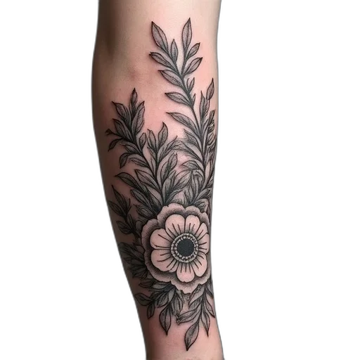 flower, dress, photorealistic, monochrome, dark, ink, work, forearm transparent PNG cut-out