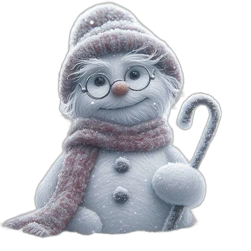 hat, staff, 3d render, snow, snowman, figure, dressed, festive transparent PNG cut-out