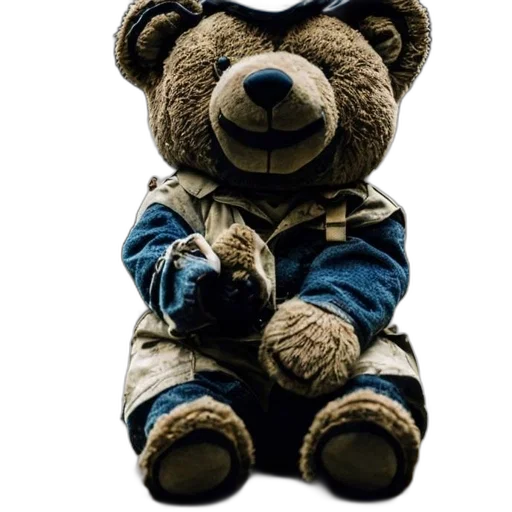 staff, animal, jacket, photorealistic, teddy, bear, blue, hat transparent PNG cut-out
