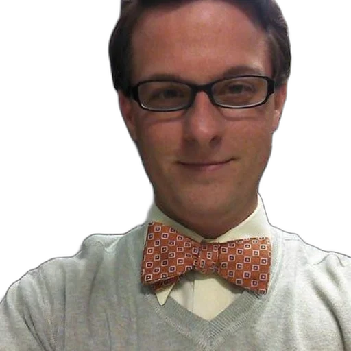 staff, man, wearing, glasses, sweater, orange, bow, tie transparent PNG cut-out