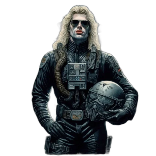 jacket, robot, hair, comic book art, concept art, cyberpunk, pixel art, outer space transparent PNG cut-out