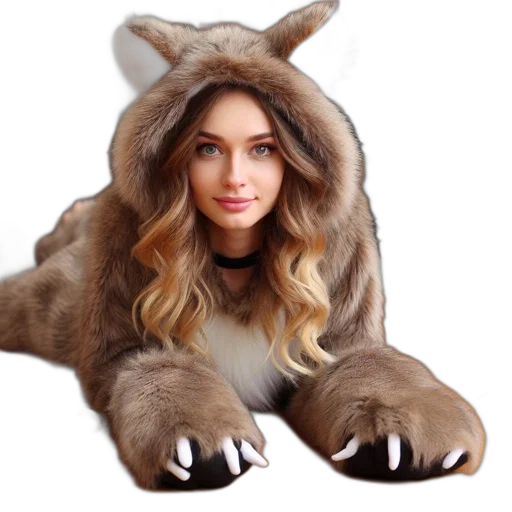 creature, hat, animal, jacket, concept art, photorealistic, young, woman transparent PNG cut-out