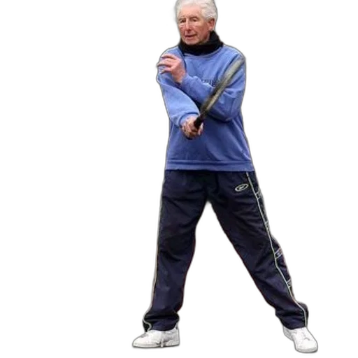 jacket, staff, older, man, blue, track, pants, playing transparent PNG cut-out