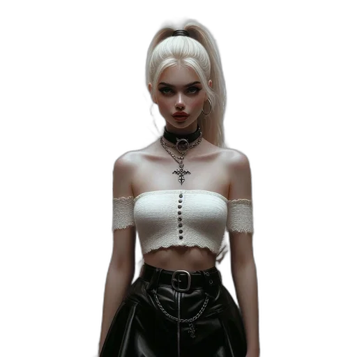 dress, jacket, hair, jewelry, cyberpunk, concept art, fantasy art, 3d render transparent PNG cut-out