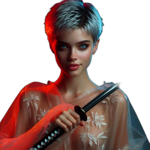weapon, sword, umbrella, hair, cyberpunk, fantasy art, concept art, photorealistic transparent PNG cut-out