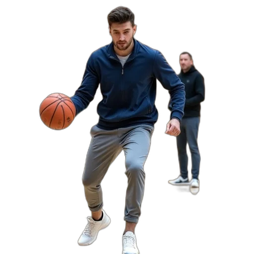 jacket, shoes, creature, face, man, playing, game, basketball transparent PNG cut-out