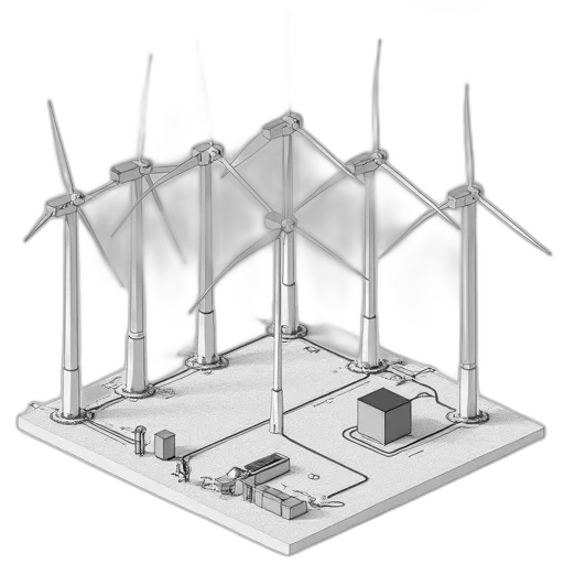 concept art, 3d render, detailed, illustration, wind, turbine, farm, turbines transparent PNG cut-out