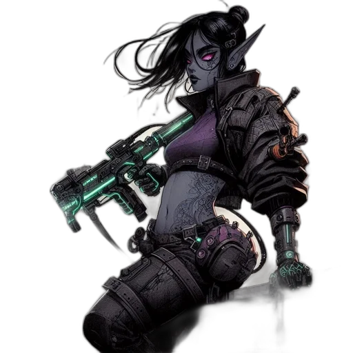 weapon, robot, staff, cyberpunk, concept art, fantasy art, comic book art, dark transparent PNG cut-out