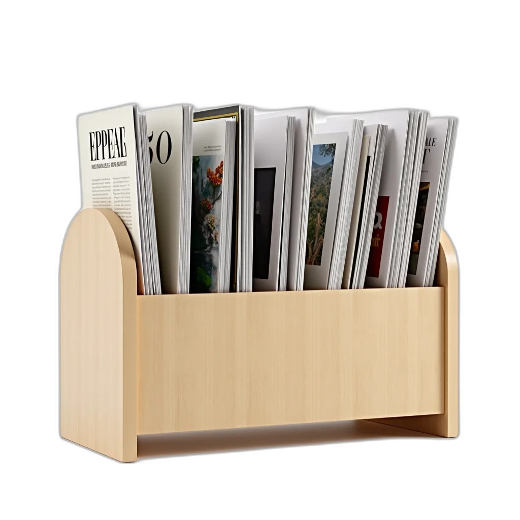 furniture, 3d render, wooden, magazine, rack, total, magazines, neatly transparent PNG cut-out