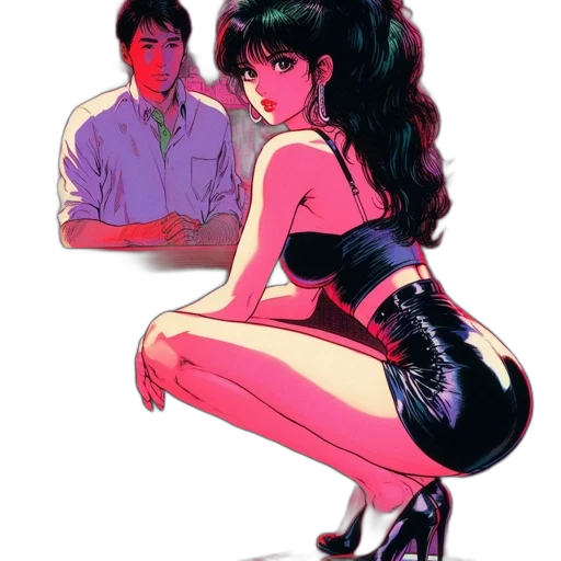 dress, comic book art, concept art, vaporwave, cartoon, neon lights, fire, outer space transparent PNG cut-out