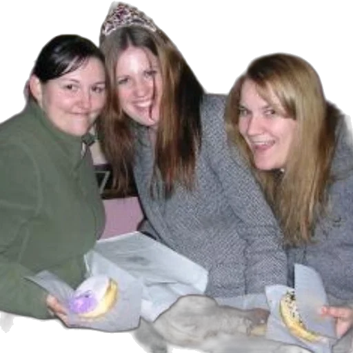 staff, jacket, three, women, holding, doughnuts, room, pink transparent PNG cut-out
