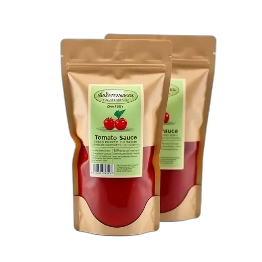 food, three, identical, bags, tomato, sauce, stacked, top transparent PNG cut-out