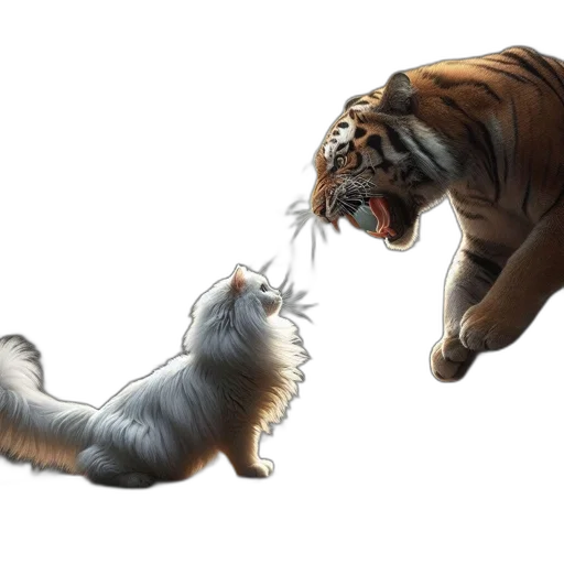 animal, concept art, fantasy art, photorealistic, 3d render, tiger, lunges, calm transparent PNG cut-out