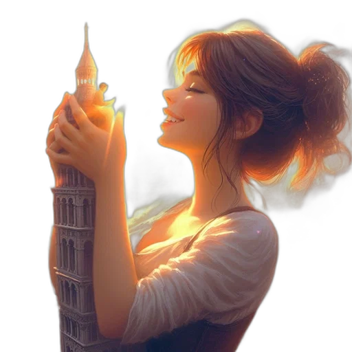 dress, staff, fantasy art, photorealistic, oil painting, concept art, fire, sunset transparent PNG cut-out