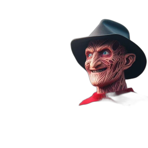 face, hat, mask, creature, 3d render, concept art, photorealistic, comic book art transparent PNG cut-out