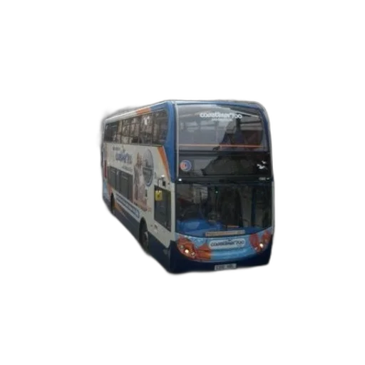 staff, 3d render, photorealistic, double-decker, bus, parked, side, street transparent PNG cut-out
