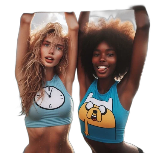 photorealistic, two, women, one, clock, illustration, other, dog transparent PNG cut-out