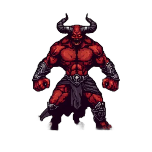 pixel art, concept art, fantasy art, comic book art, red, dark, horned, demon transparent PNG cut-out