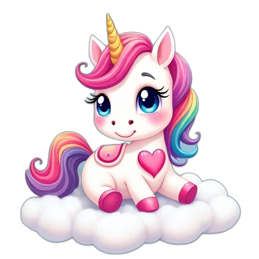 3d render, pixel art, cartoon, fantasy art, whimsical, illustration, unicorn, rainbow transparent PNG cut-out