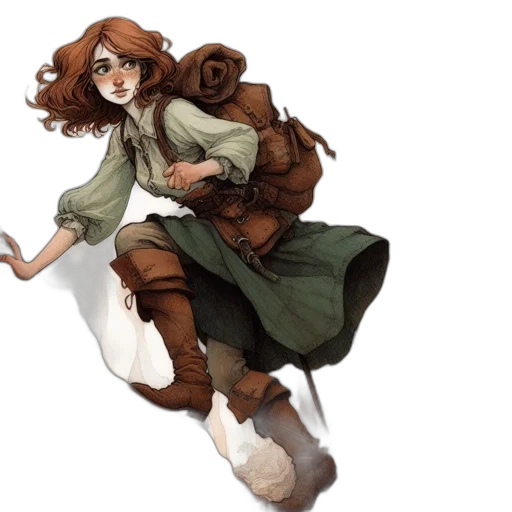 jacket, staff, concept art, fantasy art, watercolor, comic book art, earth tones, monochrome transparent PNG cut-out
