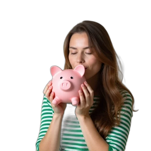person, long, hair, holding, piggy, bank, their, mouth transparent PNG cut-out