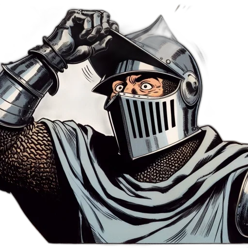 mask, weapon, sword, robot, comic book art, concept art, fantasy art, cartoon transparent PNG cut-out