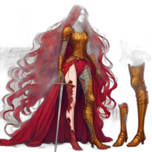 dress, staff, concept art, fantasy art, pixel art, comic book art, red, golden transparent PNG cut-out