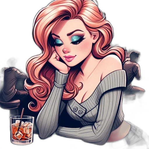 dress, comic book art, cartoon, fantasy art, concept art, woman, sitting, contemplatively transparent PNG cut-out